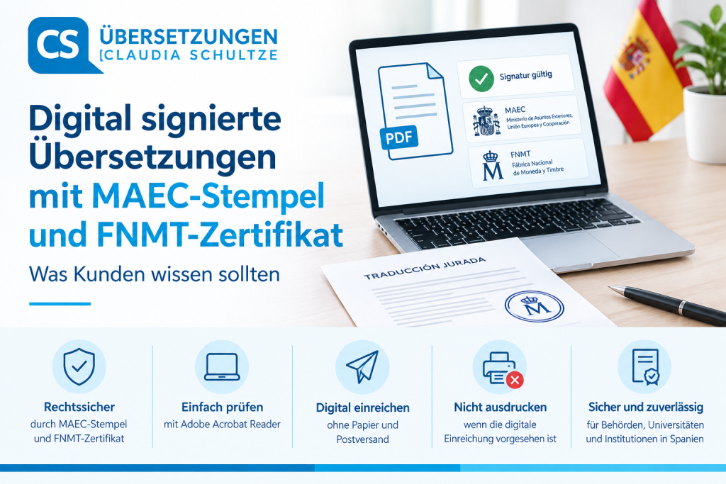 MAEC Übersetzung Spanisch Deutsch mit elektronischer Signatur